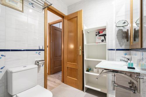 La salle de bains est pourvue de toilettes et d'un lavabo. dans l'établissement Geranios 32 (Plaza Castilla), à Madrid