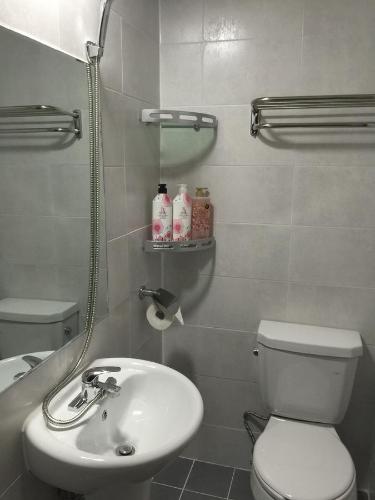 La salle de bains est pourvue de toilettes blanches et d'un lavabo. dans l'établissement Hamory Guesthouse Dongdaemun, à Séoul
