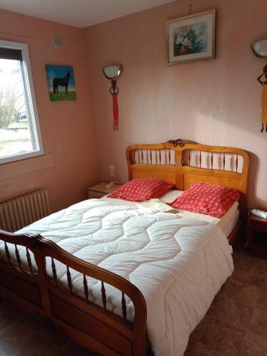 um quarto com uma cama grande e uma janela em Maison complète em Montluçon