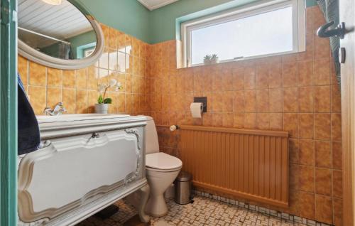 a bathroom with a toilet and a sink and a mirror at Lovely Home In Hasle With Wifi in Hasle