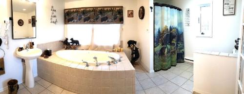 a bathroom with a bath tub and a sink at Black Bear Lodge @ Middle Creek in Stevens