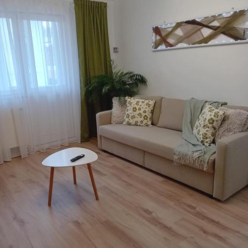 una sala de estar con un sofá y una mesa en Harmonyhouse, en Brasov