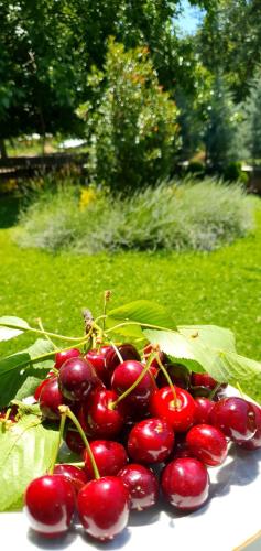 a bunch of red cherries sitting on a plate at Ebruli Cennet Bahçesi in Nevsehir
