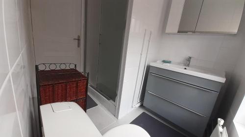 uma pequena casa de banho com WC e lavatório em Bol d'air em Gravelines