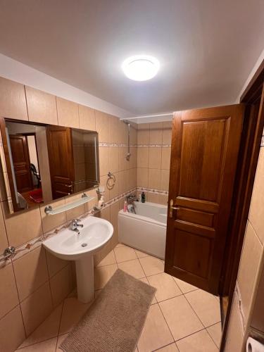 un baño con lavabo y bañera en Vista Verde Apartment, en Sinaia