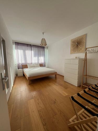 a large room with a bed and a window at 85m2 au centre-ville à 2 pas du Jet d'eau in Geneva