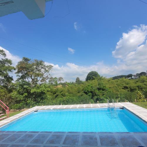 una piscina con vistas a los árboles en FINCA HOTEL EL TURPIAL, en Quimbaya