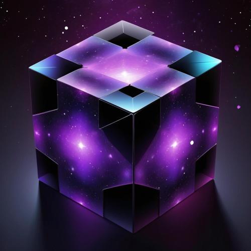 uma ilustração de um cubo roxo no universo em الشيخ مبارك em Balṭîm