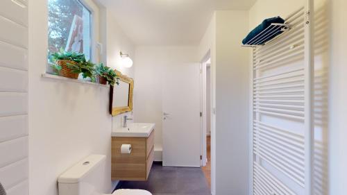y baño con aseo y lavamanos. en The Tile House - 2 bedroom property just south of Brussels, en Sint-Genesius-Rode