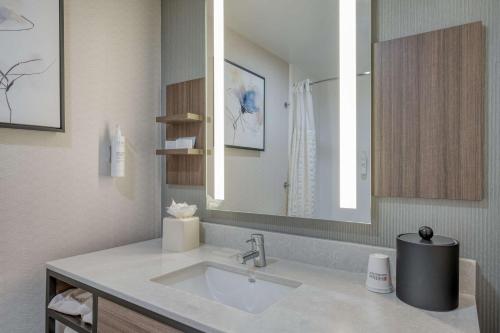 a bathroom with a sink and a mirror at Hilton Garden Inn Clarksburg in Clarksburg