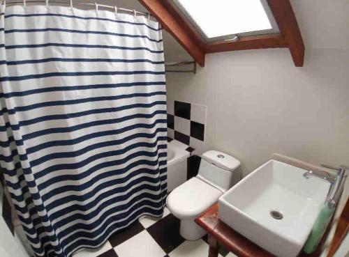 La salle de bains est pourvue de toilettes et d'un lavabo. dans l'établissement Loft privado Cerro Alegre, estilo Buhardilla., à Valparaíso