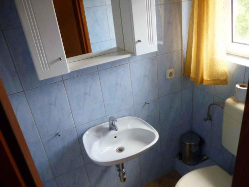 a bathroom with a sink and a toilet at Apartments Seline - Paklenica Riviera 27380 in Seline