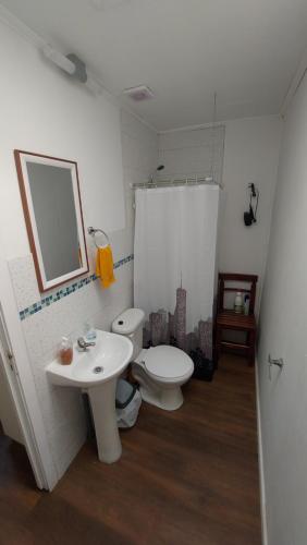 a bathroom with a toilet and a sink at Camino de Luna, amplio y cómodo espacio in Valdivia