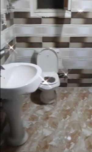 a bathroom with a white toilet and a sink at NaserCity، Star in Cairo