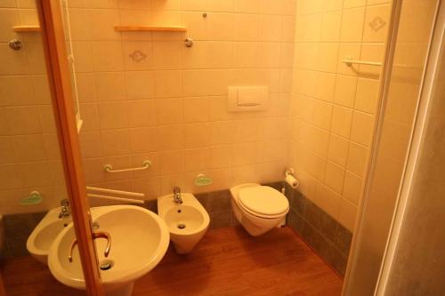 a bathroom with a toilet and a sink at Apartment in Passo Rolle/Südtirol 23444 in Passo Rolle