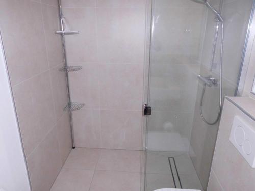 eine Dusche mit Glastür im Bad in der Unterkunft Ferienwohnung ADL/1 1 in Sankt Peter-Ording