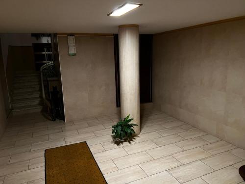 un pasillo con un pilar y una planta en el suelo en Stanza Privata en Monselice