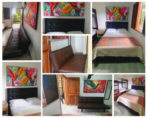 a collage of pictures of a room with a bed at Coffee House Minca in Minca