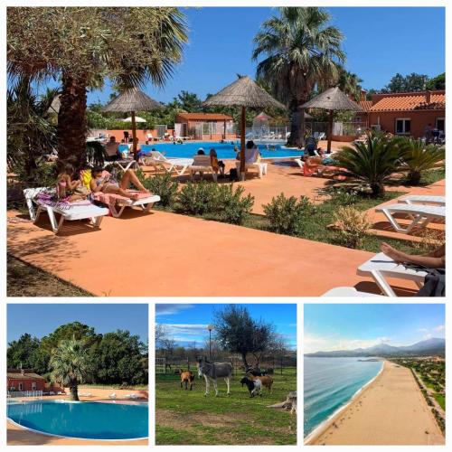 un collage de photos d'un complexe avec une piscine dans l'établissement CAMPING LE CLOS DU THYM, à Argelès-sur-Mer