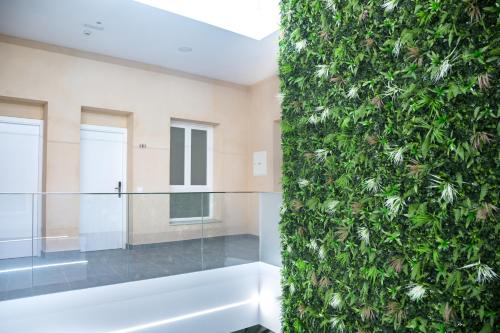 bagno con parete verde di Apartamentos La Tahona a Cadice