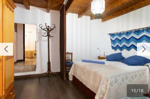 Guájar FondónにあるCasa La Estrellaのベッドルーム1室(青い枕のベッド1台付)