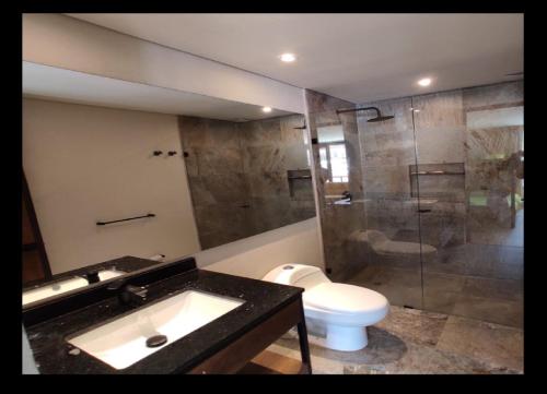 波哥大的住宿－Bed and Breakfast Hotel Cruzmorph，一间带水槽、卫生间和淋浴的浴室
