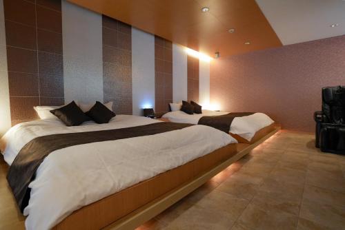 een slaapkamer met 2 bedden in een kamer bij HOTEL felice in Toyonaka