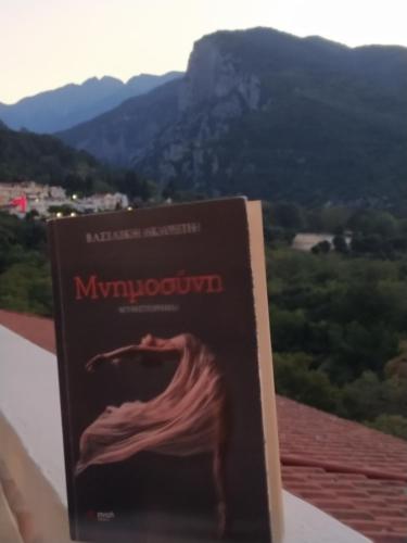 a book sitting on top of a roof at Olympus View Rooms Sauna & Spa in Litochoro