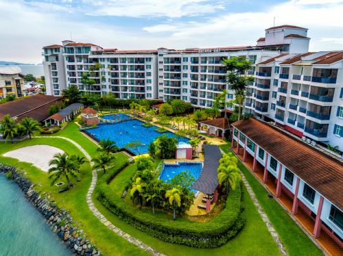 an aerial view of a resort with a swimming pool at Dayang Bay Resort Langkawi in Kuah