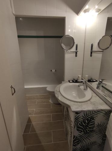 a bathroom with a sink and a toilet at Le Pavillon Saint-Martin in Souillac