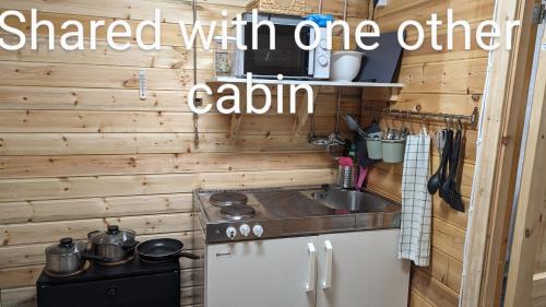 a tiny kitchen with a stove and a sink at Lapland Snow Moose in Vittangi Kapell