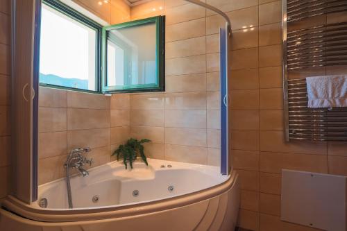 a bathroom with a tub with a plant in it at Scorpios Villa in Kefallonia