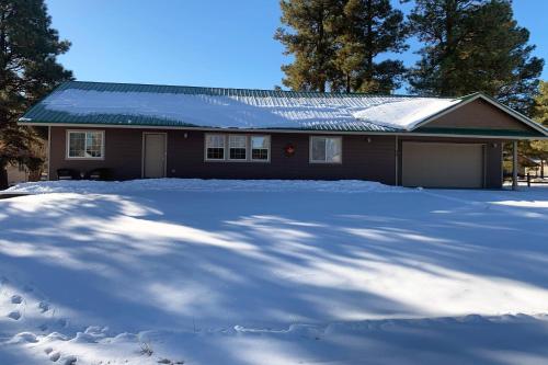 a house with snow on the ground in front of it at 28 Dragoon Ct in Pagosa Springs