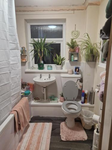 a bathroom with a toilet and a sink at Double room in Elloughton