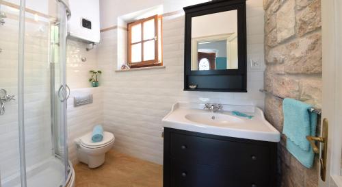 a bathroom with a sink and a toilet and a mirror at Villae Dalmaticae - Plava in Sumartin