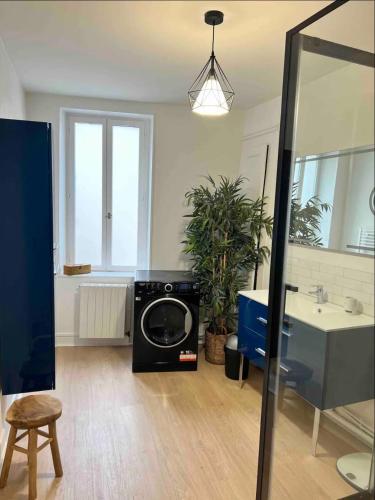a washing machine in a bathroom with a sink at L’escapade moulins in Moulins