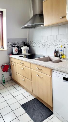 a kitchen with a sink and a stove at Cosy. 10mn du centre et de la gare. Garage gratuit in Colmar