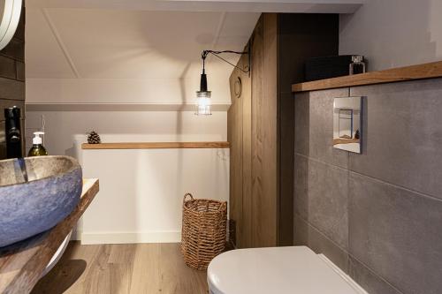 a bathroom with a sink and a toilet at Huusje21 in Nunspeet