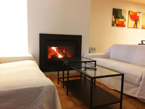 a living room with a couch and a fireplace at El Librero de La Alhambra in La Zubia