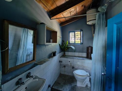 a bathroom with a toilet and a sink at Turiya niwas Kasar Devi in Almora