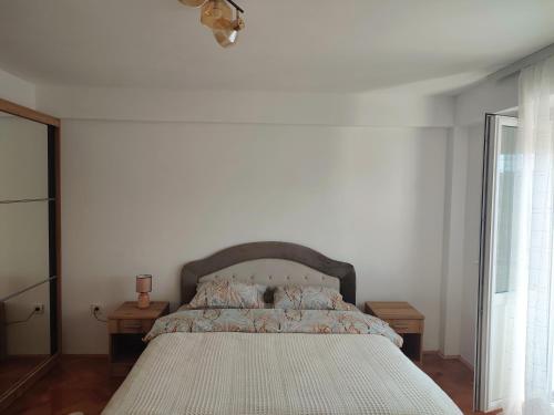 a bedroom with a large bed in a white room at Apartman DBB Nikšić in Nikšić