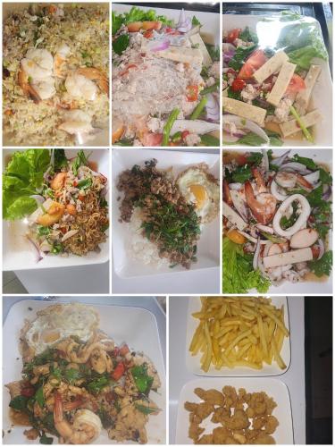 a collage of pictures of different types of food at Riverhill khaoyai Camping in Pong Talong
