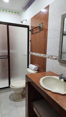 uma casa de banho com um WC e um lavatório em Host Apt• central em Pereira