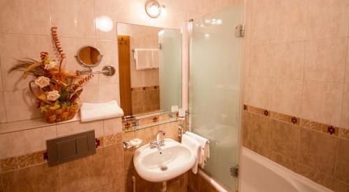 y baño con lavabo, ducha y bañera. en Apart hotel Samardzic en Tivat