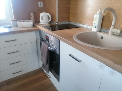 a kitchen with a sink and a counter top with a sink at Danaya in Petrich