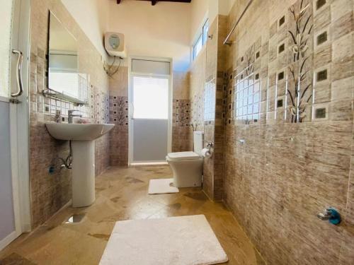 ein Badezimmer mit einem Waschbecken, einem WC und einem Spiegel in der Unterkunft Kandyan View Homestay -For Foreign in Kandy