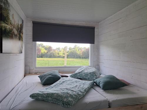 1 cama en una habitación con ventana en Sternenhof Wingst, en Wingst