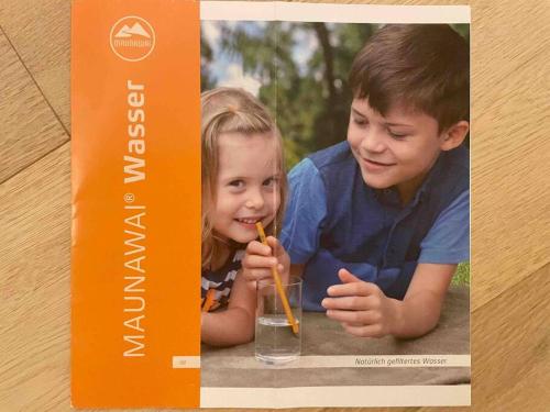 a boy and a girl playing with a test tube at Apartment in Swiss Chalet Träumli in Meierskappel