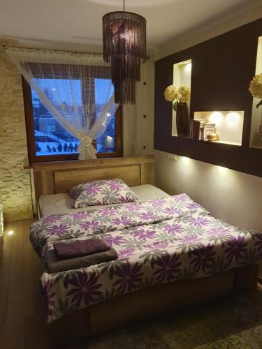a bedroom with a bed and a window at Apartament Daria in Jaworzno