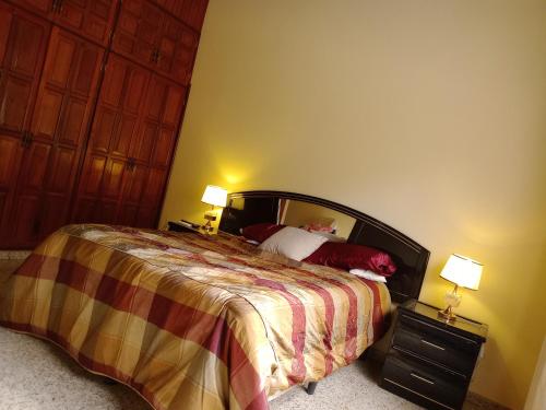 1 dormitorio con 1 cama con espejo grande en Hermosa casa de Huéspedes, en Tegucigalpa
